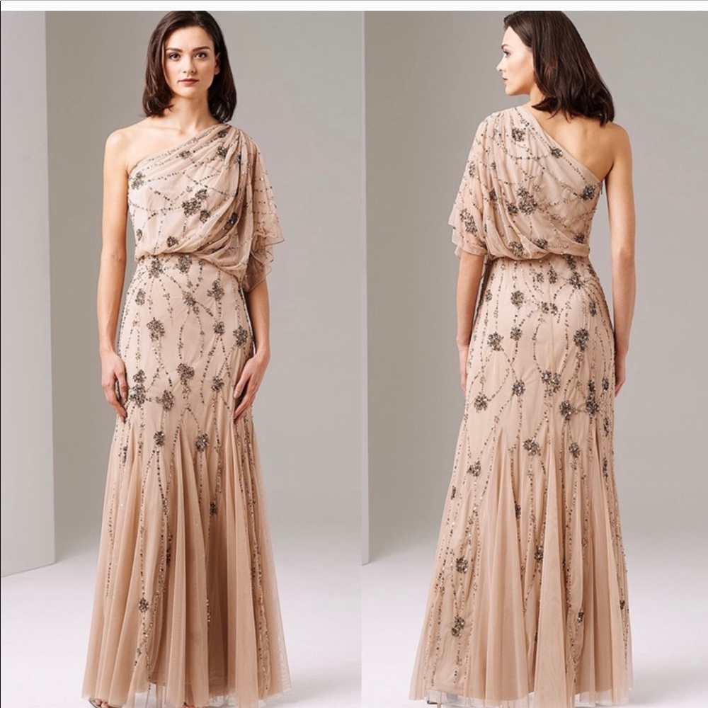 Adrianna Papell nude one shoulder dress - Size 10